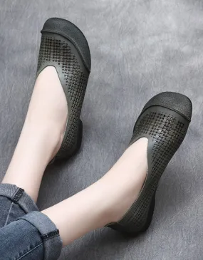 Summer Leather Hollow Perforated Retro Flats