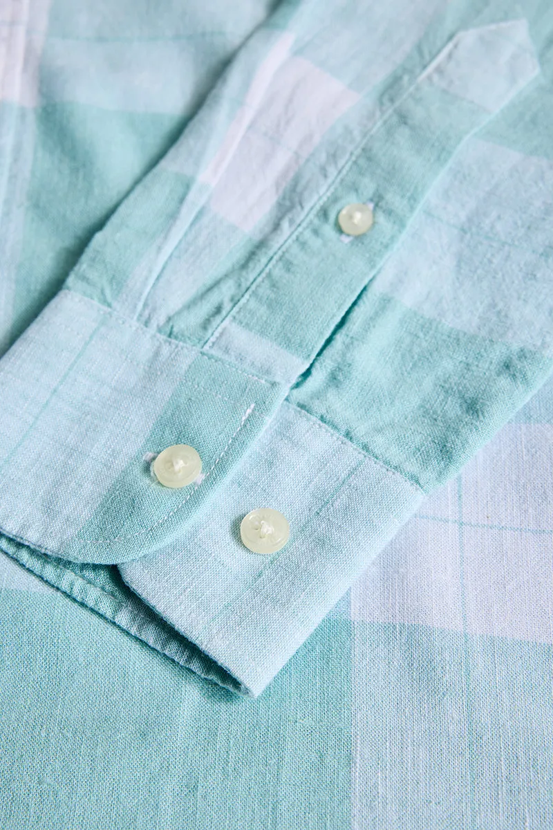 Turquoise Checks Linen Blend Shirt