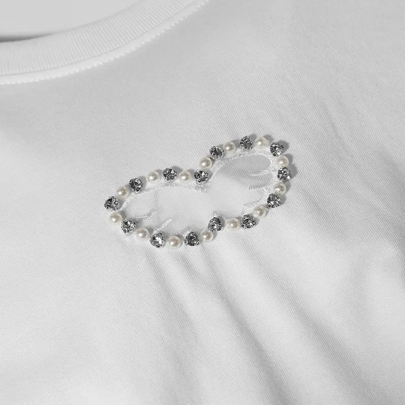 White Beaded Hollow T-Shirt