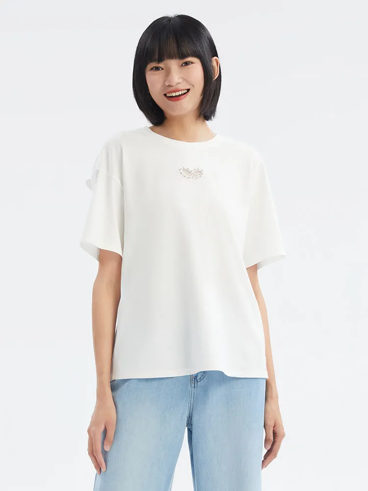 White Beaded Hollow T-Shirt