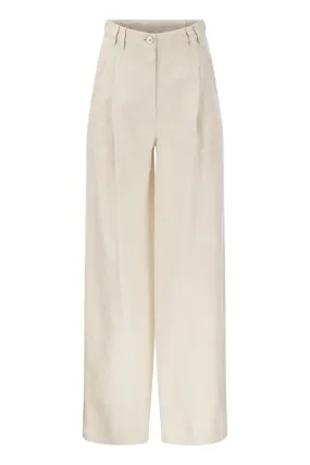 WHITE COTTON-LINEN HIGH-WAISTED TROUSERS